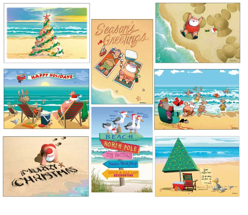 Stonehouse Collection Beach Christmas Card Variety Pack - 24 Beachy Cards & Envelopes - 8 Designs, 3 Cards Per Design - Assortment #1 - Image 1